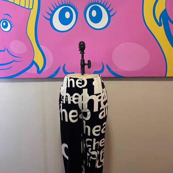 Moschino Cheap & Chic Black White Letters Velvet Pant The Nanny